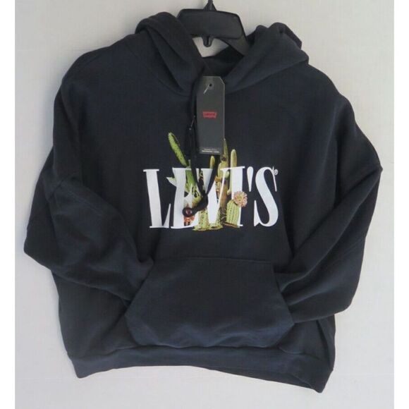 Levi's 852800018 Women's Sz L Black Cactus Serif Logo Hoodie Sweatshirt - Picture 6 of 7